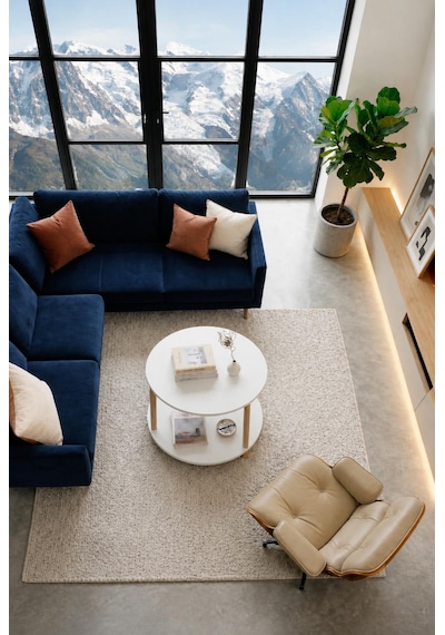 Oval Modern Kolay Kurulum İki Katlı Yuvarlak Orta Sehpa Raflı Şık Dayanıklı Beyaz