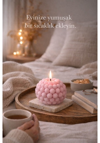 Dekoratif Lüks Soya Mum, El Yapımı Doğal Mum Uzun Yanma Süreli Şık Ev Hediyesi, Ev Süsü Pembe 270 G Pembe