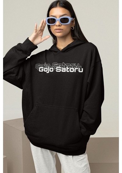 Anime Karakter Gojo Satoru Baskılı Unisex Oversize Jujutsu Kaisen Siyah