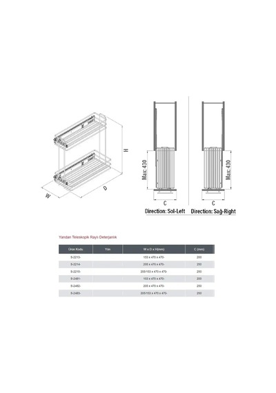 Starax 20 Cm Yandan Teleskopik Raylı Şişelik Krom S-2213-c Çok Renkli