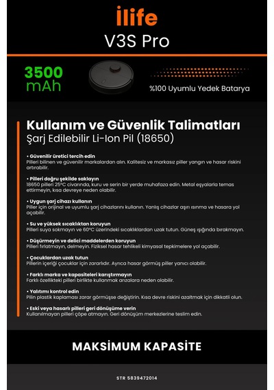 İlife V3s Pro 3500mah Robot Süpürge Bataryası