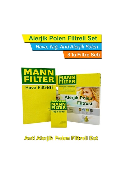 Citroen C5 1.6 Hdı Dizel Euro4 Mann Filtre Bakım Seti 2008-2012 Hava+yağ+a.alerjik Polen