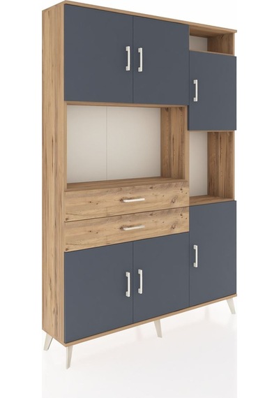 Arges Dolap 9 Raflı 2 Çekmeceli 6 Kapaklı 132x30x195 Çam-antrasit/çam Antrasıt/atlas Çam