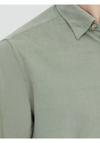Kip Mint Çizgili Regular Fit Dokuma Kadife Casual %100 Pamuk Gömlek Mint