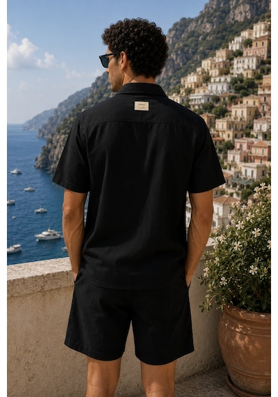 Erkek Premium Kumaş Modal Şort Slim Fit Takım Siyah 2018dngr