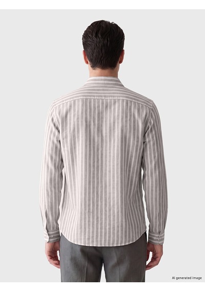 Lcwaıkıkı Classic Gri Regular Fit Çizgili Poplin Erkek Gömlek