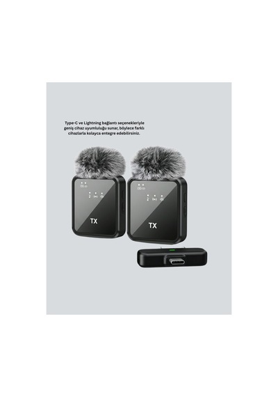 2 Li Kablosuz Yaka Mikrofonu Type-c Ve Lightning Uyumlu Profesyonel Set - Karbul6246-8132 Renkli Renkli