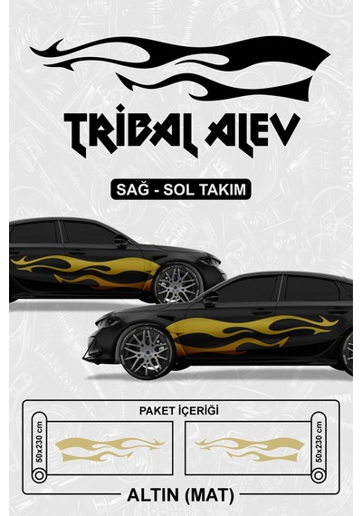 Tribal Alev Yan Gövde Sticker Altın Mat - 831599034
