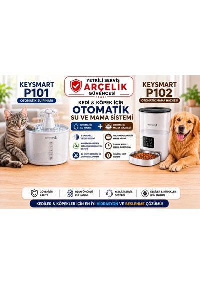 Keysmart P101 & P102 2'li Set Kedi Ve Köpek İçin Otomatik Su Ve Mama Sistemi