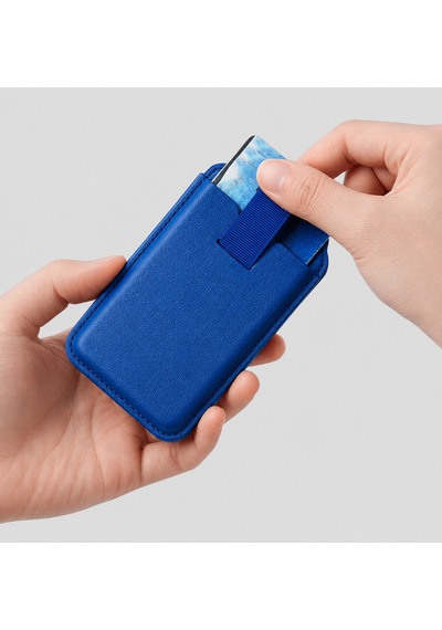 Magsafe Cüzdan Kartlık Güçlü Manyetik Standlı Telefon Kartlığı İphone Uyumlu Deri Cüzdan Mavi-14914