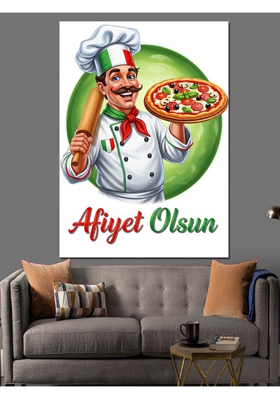 Ahşap Tablo Pizza Yapan Usta Aşçı Afiyet