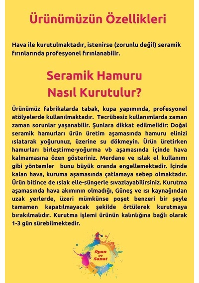 Seramik Hamuru Başlangıç Seti - Guaj Boya, Ebeşuar, Merdane,fırça, 2000gr Beyaz Doğal Kil