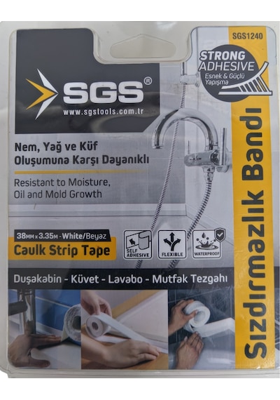 Sgs 1240 38mm 3.35m Beyaz Yapışkanlı Sızdırmazlık Bandı