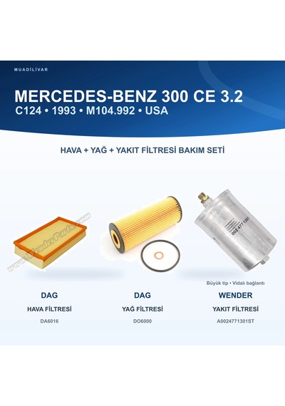 Mercedes Benz 124 C124 Hava+yağ+yakıt Filtre Bakım Seti