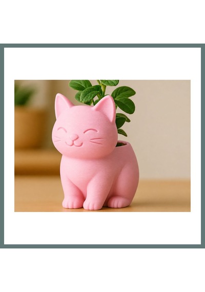 Bezos 3d Baskı Sevimli Kedi Saksı - Figürlü Sukulent Saksısı-pembe Ventra Standart