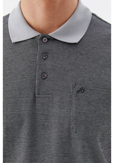Sabri Özel Siyah %100 Pamuk Regular Fit Jakar Desenli Cepli Polo Yaka T-shirt