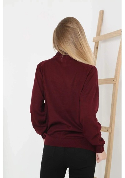 Defymoda Yarım Boğaz Triko Kazak Yumuşak Dokulu Pamuklu Ince Dokuma, Uzun Kollu Rahat Regular Kalıp - Bordo Bordo