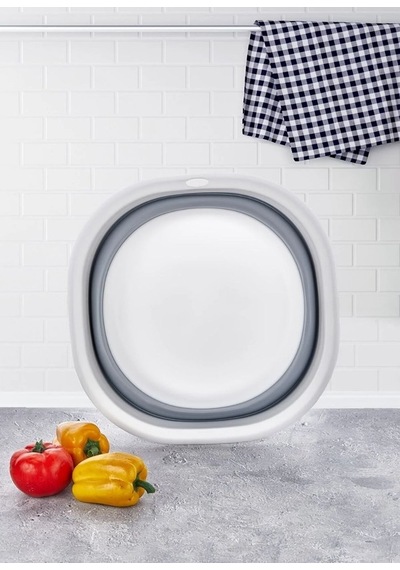 Badya Katlanır Sebze Badyası Silikon Badya Leğen Büyük Boy No:2 5 Lt Gri Beyaz