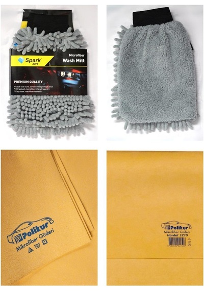 Spark 7050 Şönil Oto Temizlik Eldiveni & Polikur 3219 Mikrofiber Güderi Oto Kurulama Bezi 2'li Set