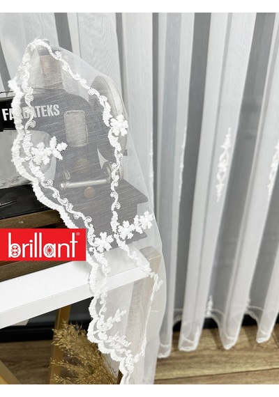 Ayna Gümüş Gri İşlemeli 3 Kat Pileli Ütü İstemez Salon Tül Perde Byz