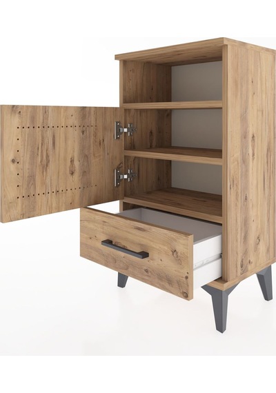 Arges Komodin 3 Raflı Tek Kapaklı 44x30x80 Çam-çam Çam
