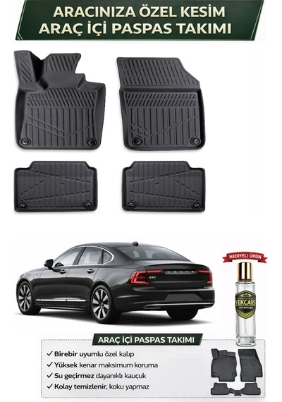 Volvo S90 Plug-in 2024 Model Aracınıza Özel Üretim Esnek Kauçuk Paspas Takımı
