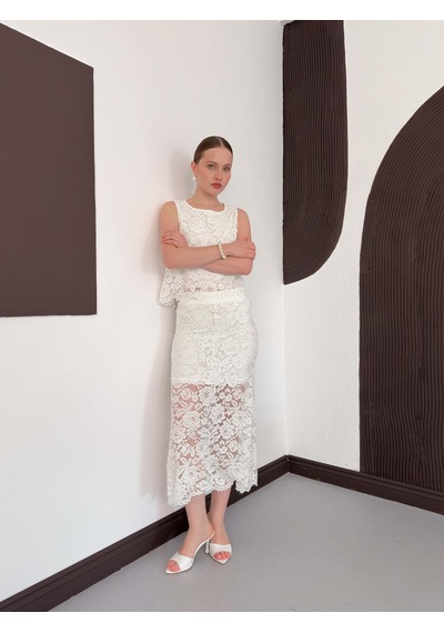 Verymoda Dantel Uzun Etek D3012 Krem