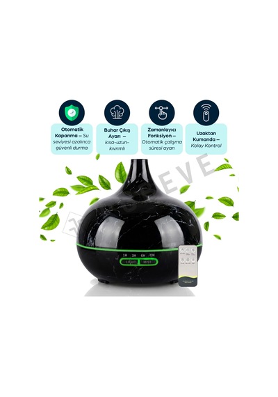 Robeve 550 Ml Otomatik Hava Nemlendirici Buhar Makinesi Oda Nemlendirici Aroma Difüzör Siyah Mermer
