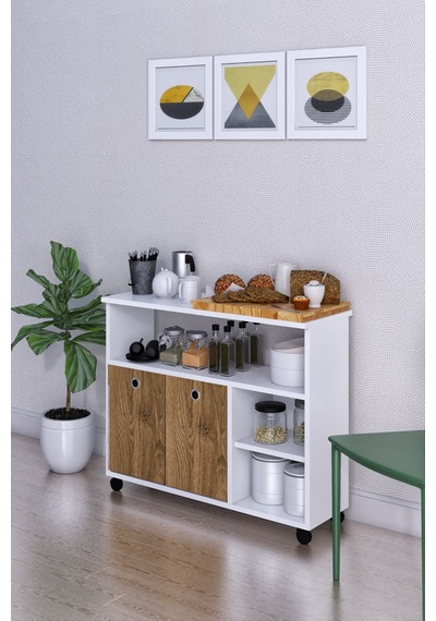 Dolap Taşınabilir 2 Katlı Kapaklı Mutfak Balkon Dolabı Ceviz Dolap Taşınabilir 2 Katlı Kapaklı Mutfak Balkon Dolabı Ceviz