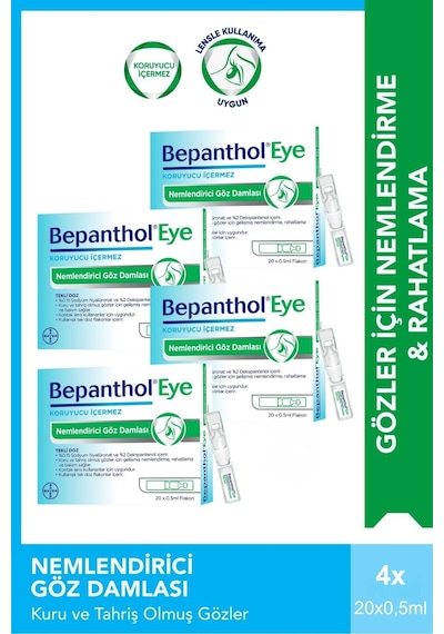 Bepanthol Eye Nemlendirici Göz Damlası Tekli Doz 0.5ml X 20 Flakon X 4 Adet