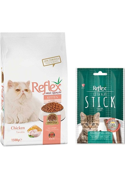 Reflex Kitten Tavuklu Yavru Kedi Maması 1500 G + Reflex Stick Yavru Kedi Ödül Maması 3 x 3 G