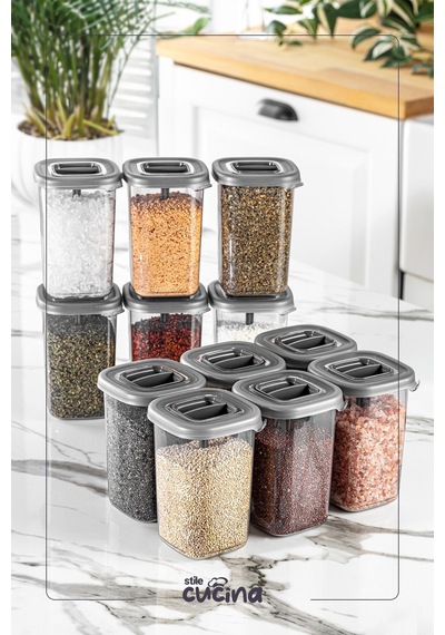 Alessi 12 Adet Kendinden Kaşıklı Etiketli Baharatlık Seti 450 Ml Antrasit Siyah
