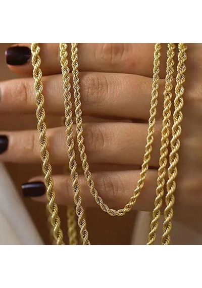 Gees Global 4mm Unisex Burgu Halat Zincir Kolye Gold Kaplama 60 Cm Gbzs