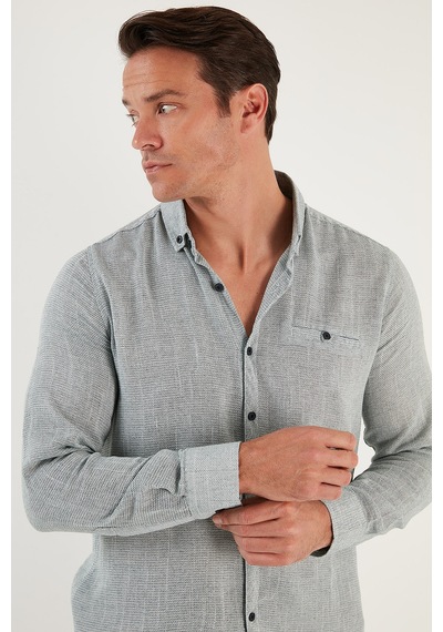 Buratti % 100 Pamuklu Slim Fit Uzun Kollu Erkek Gömlek Cf21S111498 Haki