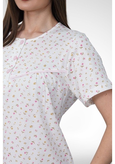 Mecit Pijama Mecit 6383 Pembe Kadın Uzun Sabahlıklı Kısa Kollu Gecelik Takımı