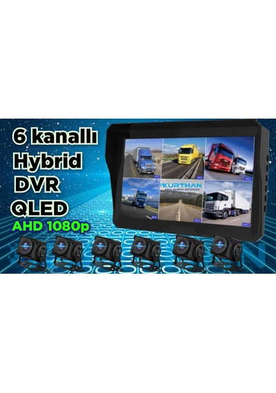 Qled 10'' Dvr Monitör 6 Adet 1080p Ahd 180 Derece Kamera 12 V