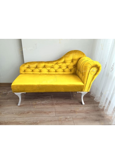 Ters Kol Dekoratif Bihter Koltuk Josefin Puf 110 Cm Beyaz Ayak Lila