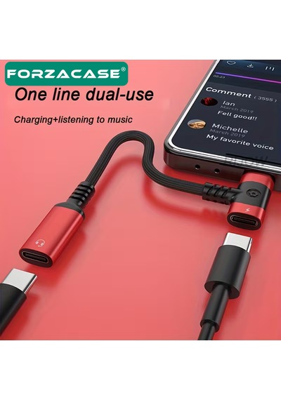 Forzacase Apple iPhone iPad MacBook Android İle Uyumlu 2in1 Type-c Şarj + Kulaklık Çevirici Adaptör 60w - Fc1182 Gri