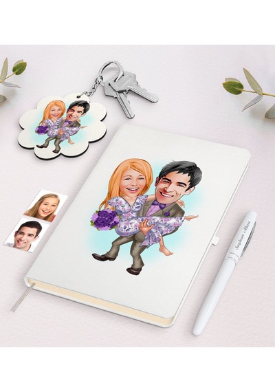 Kişiye Özel Sevgili Karikatürlü Beyaz Defter Kalem Ve Anahtarlık N11.15017