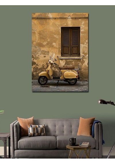 Kanvas Tablo Eski Pencere Ve Scooter 100cmx140cm