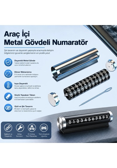 Araç Torpido Üstü Telefon Numaratörü Metalik Gövde Çok Renkli