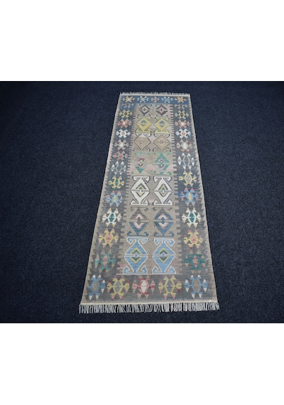 Zehra Abla Halı Vintage El Dokuma Nadir Pastel Sarız Kayseri Yün Yolluk Kilim 7190 Çok Renkli