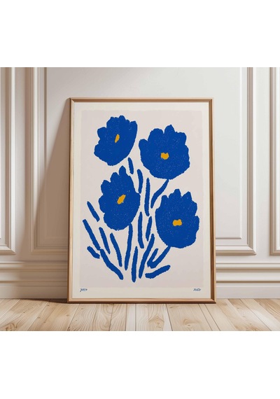 Mavi Çiçekli Poster, Modern Minimalist Duvar Sanatı Baskısı, Cesur Soyut Çiçek Tablosu, Çağdaş Ev Dekorasyonu, Oturma Odası İçin Sanat Eseri