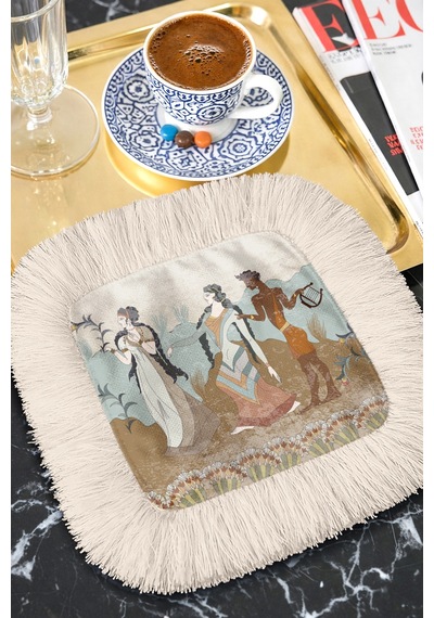 Mitolojik Desenli Saçaklı Sunum Peçetesi-antik Esintili Bohem Pastel Mavi Krem Bardak Altlığı Mendil Metalik Grili Terrakota Mitolojik Desenli Saçaklı Sunum Peçetesi-antik Esintili Bohem Pastel Mavi Krem Bardak Altlığı Mendil Metalik Grili Terrakota