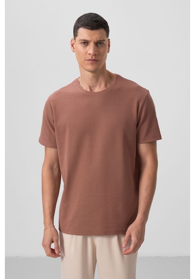 Tommylife Kahverengi Yüzeyi Dokulu Rahat Form Basic Erkek T-shirt - 88436 Kahverengi