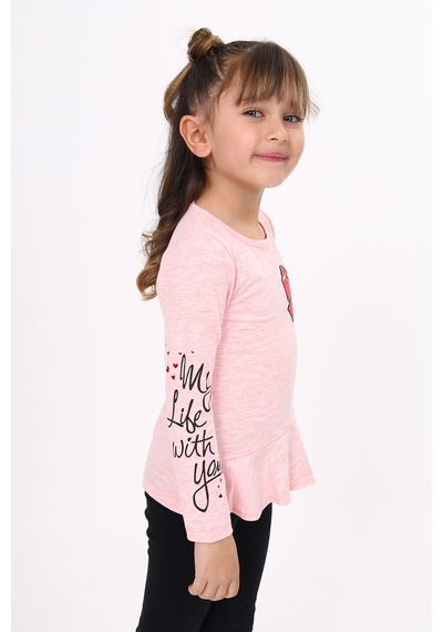 Toontoy Kids Toontoy Kız Çocuk Göğsü Pullu Fiyonklu Nakışlı T-shirt Pembe Melanj