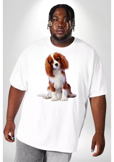Angemiel Cavalier King Charles Spaniel Beyaz Büyük Beden Kadın Erkek Ünisex Basic Ön Baskılı Tişört Beyaz