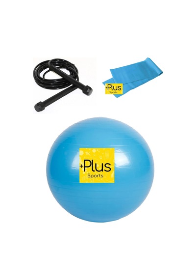 Pilates Topu - Atlama İpi - Direnç Lastiği 3'lü Set Mavi