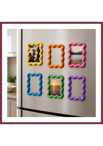 Storeşahin 3d Baskı 6lı Asorti Renk Dalgalı Magnet Fotoğraf Çerçevesi Seti - Buzdolabı İçin Mini Manyetik Resim Çerçevesi Shn0720