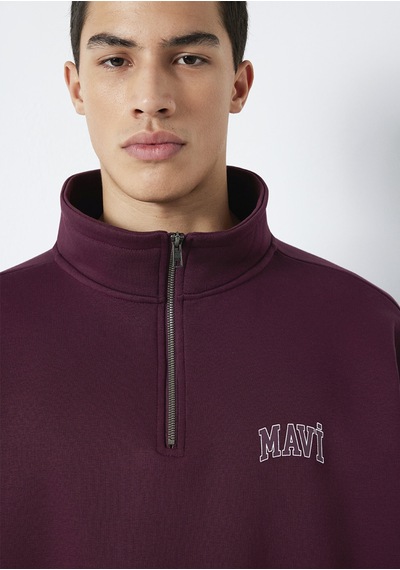 Mavi - Mavi Logo Baskılı Yarı Fermuarlı Bordo Sweatshirt 0s10208-70434 Bordo